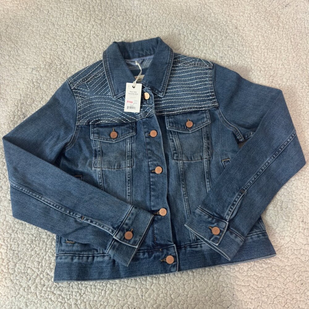 Marine Layer Small Womens Denim Jacket With Embroidered Detail new blue color - Picture 9 of 12